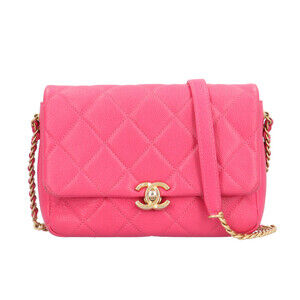 Chanel Small Melody Flap Bag Shoulder Caviar Skin Pink Plate Women's CHANEL C...